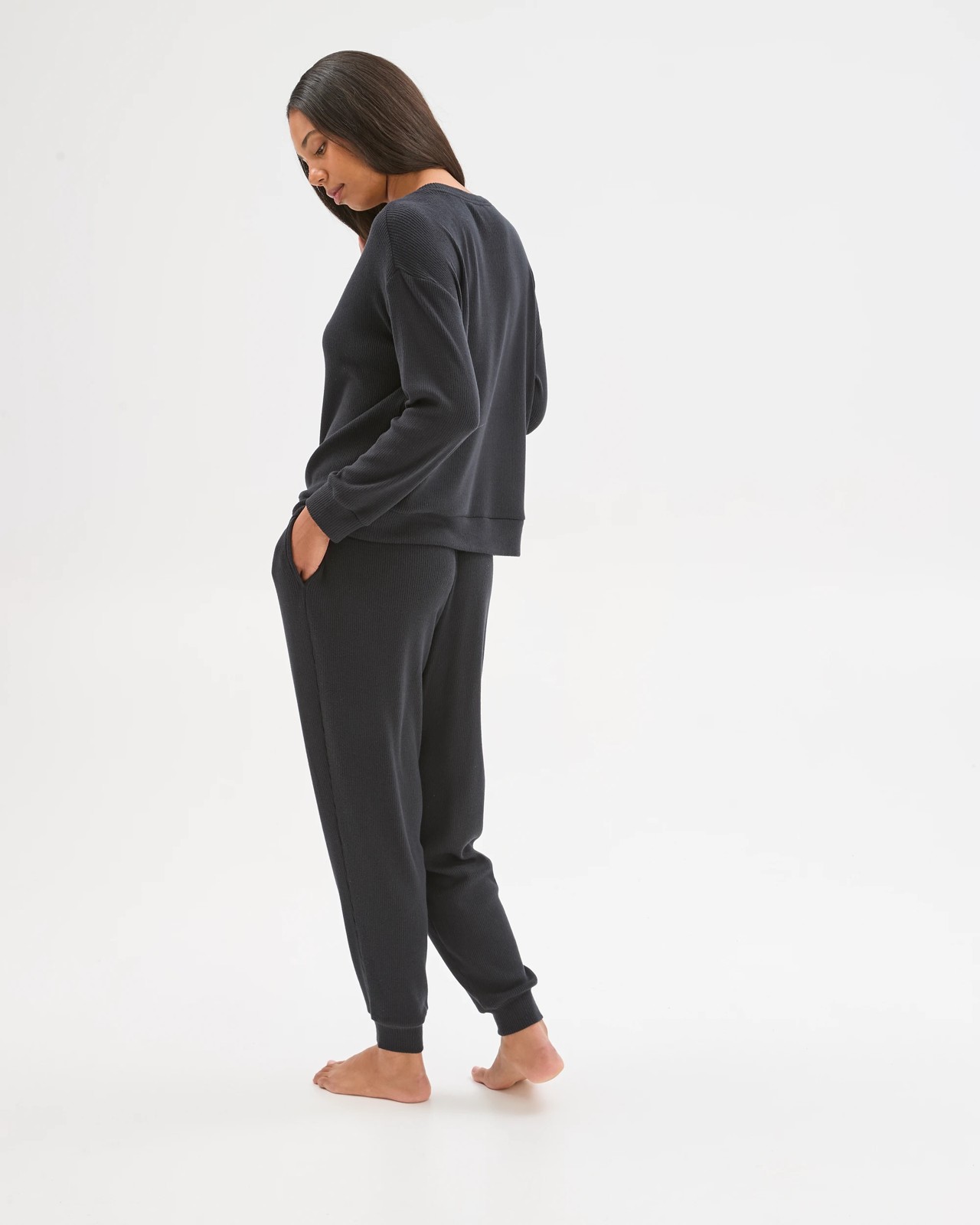 Cosy Rib Crew Neck Sleep Top - Black 6 of 6