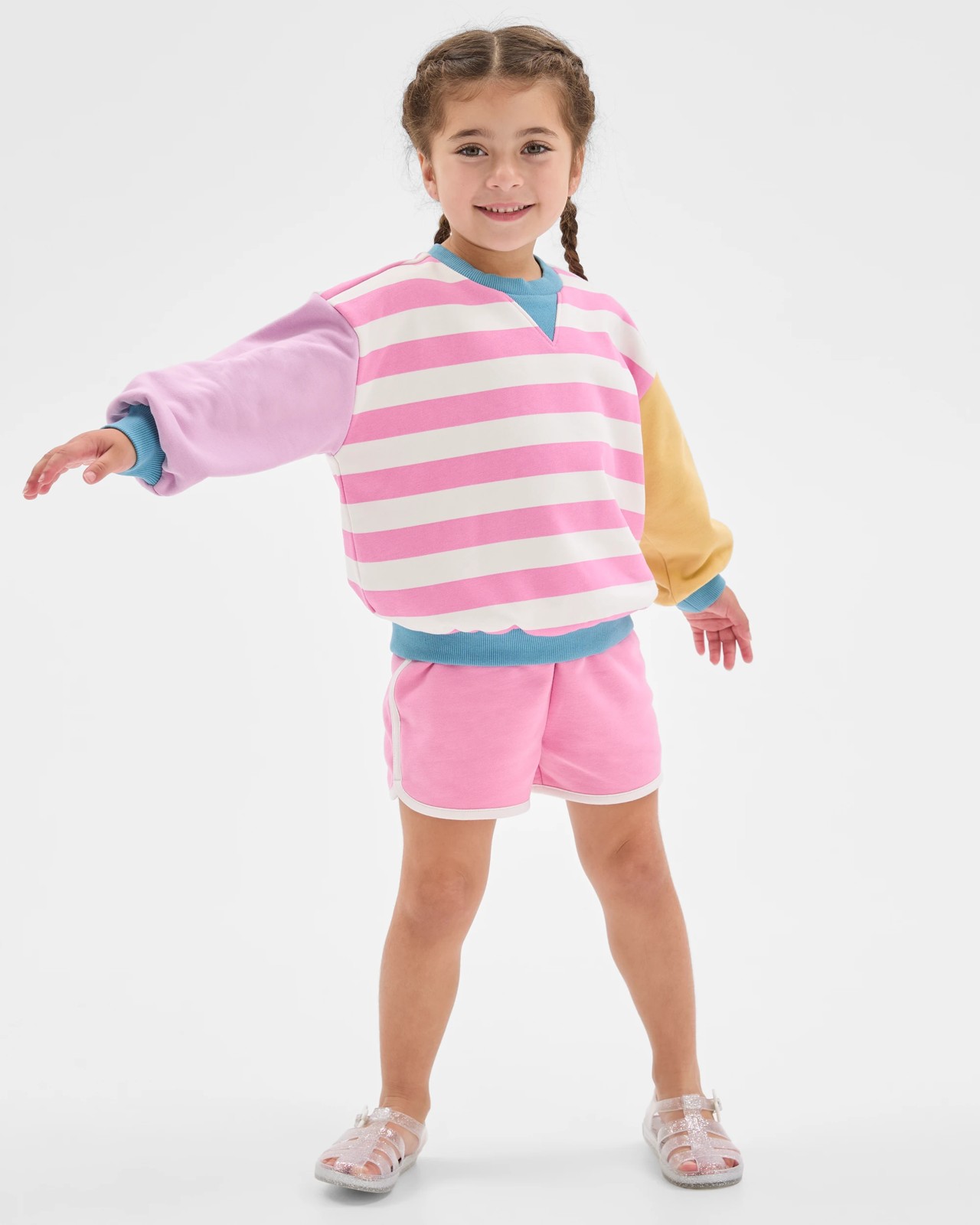 Australian Cotton Blend Jumper and Shorts Set - Pink Stripe 2 of 6