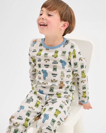 Minecraft Australian Cotton Younger Boys Waffle Pyjama Set