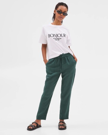 Petites European Linen Tapered Pants