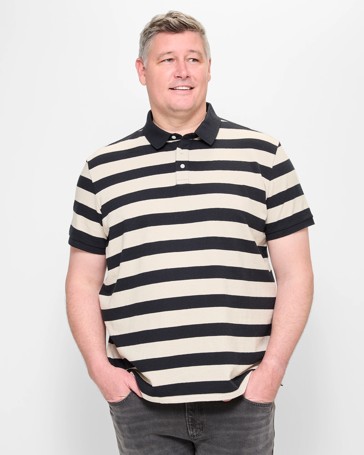 Plus Size Australian Cotton Blend Textured Stripe Polo Top