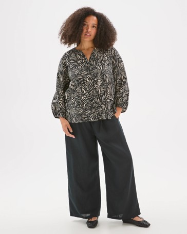 Plus Size 3/4 Sleeve Half Placket Blouse