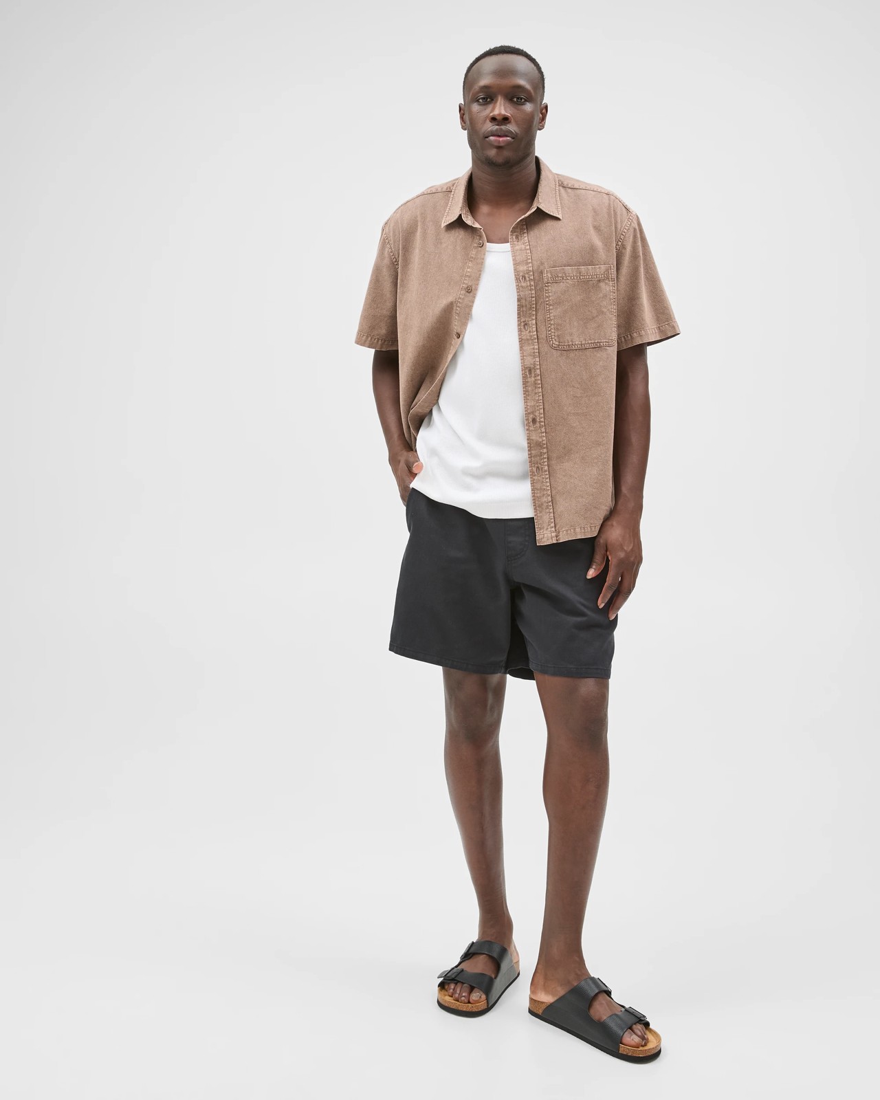 Commons Australian Cotton Plain Textured Boxy Fit Short Sleeve Shirt - Chocolate 2 of 5
