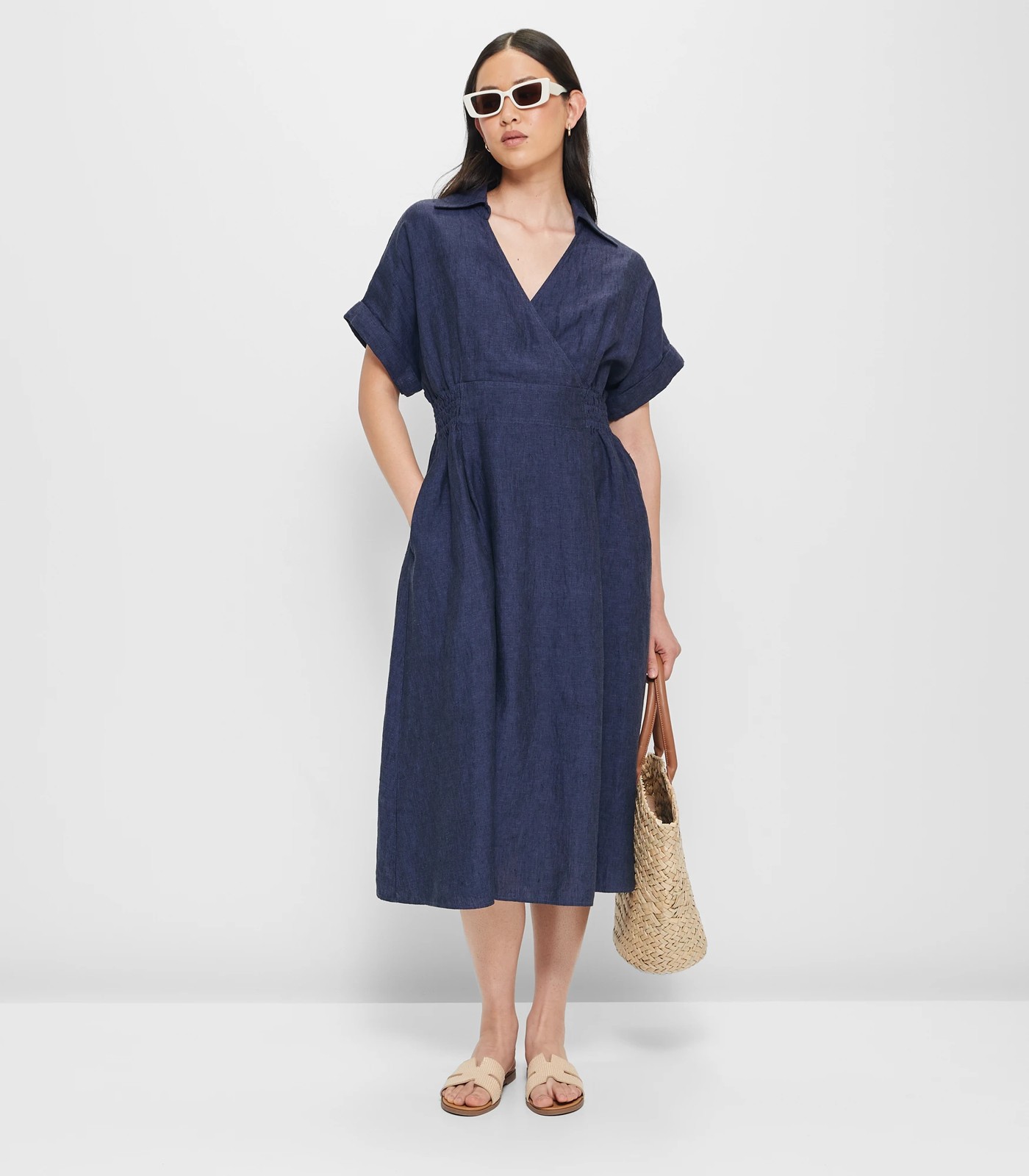 Navy linen clearance wrap dress