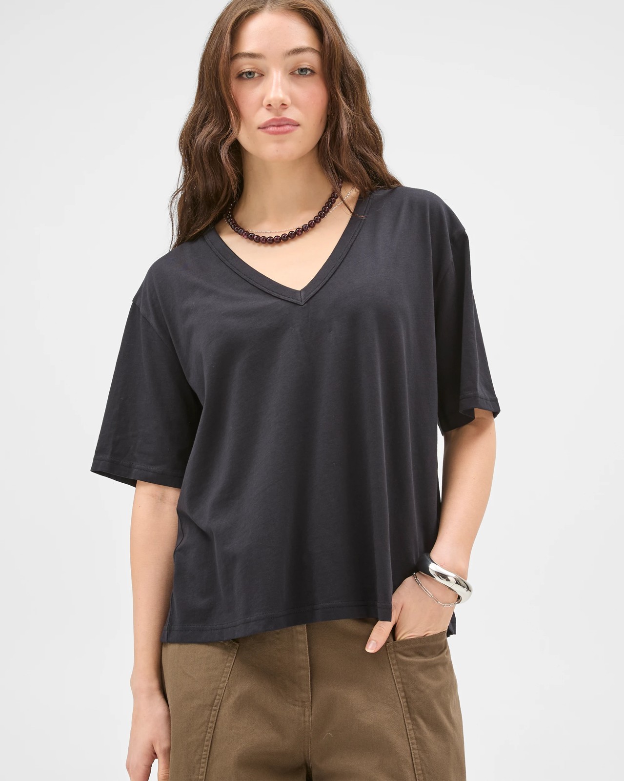 Lily Loves Australian Cotton V-Neck T-Shirt - Black 3 of 5