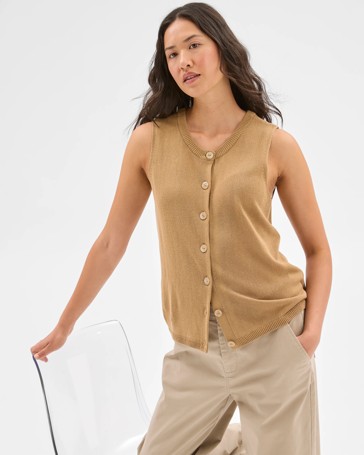 Sleeveless Button Front Knit Vest