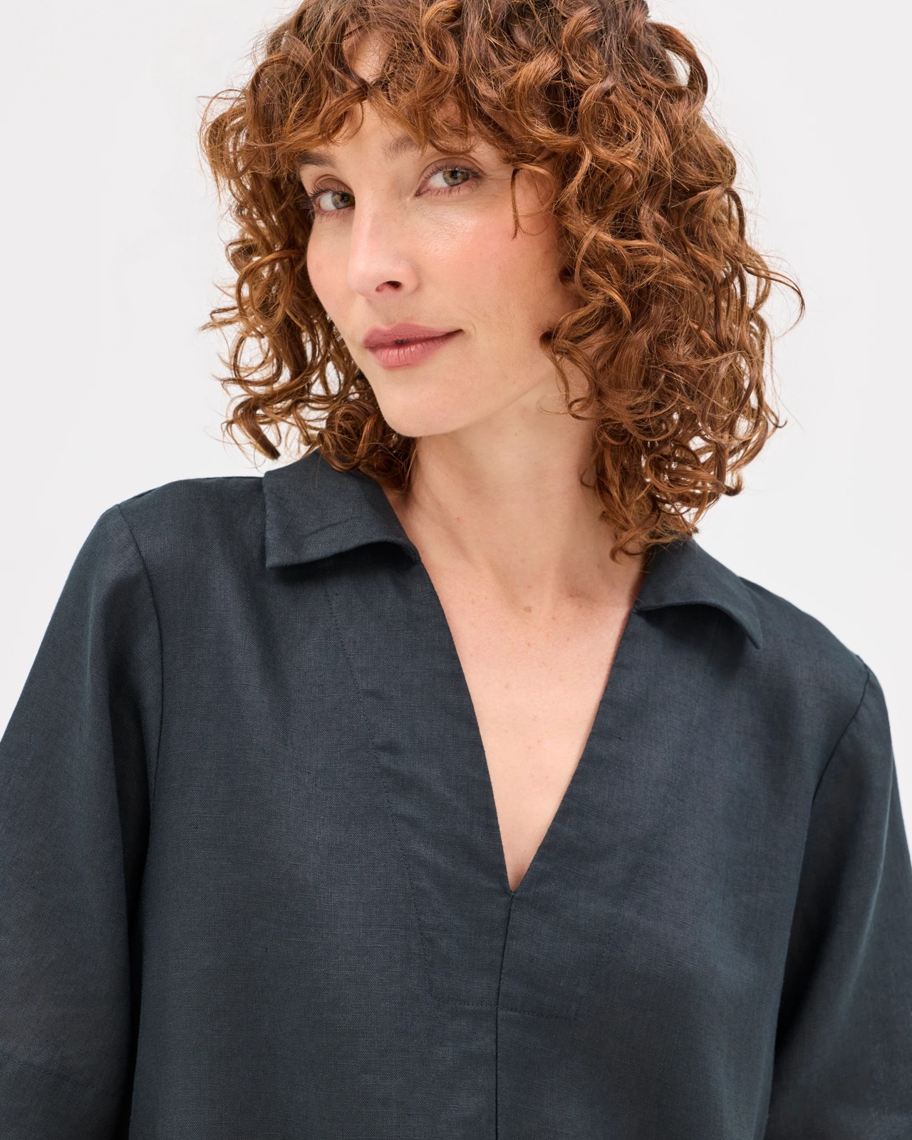 European Linen Polo Mini Dress - Black 3 of 6