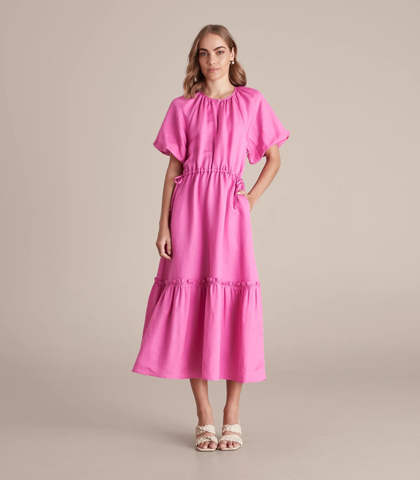 Preview Linen Blend Tiered Midi Dress | Target Australia