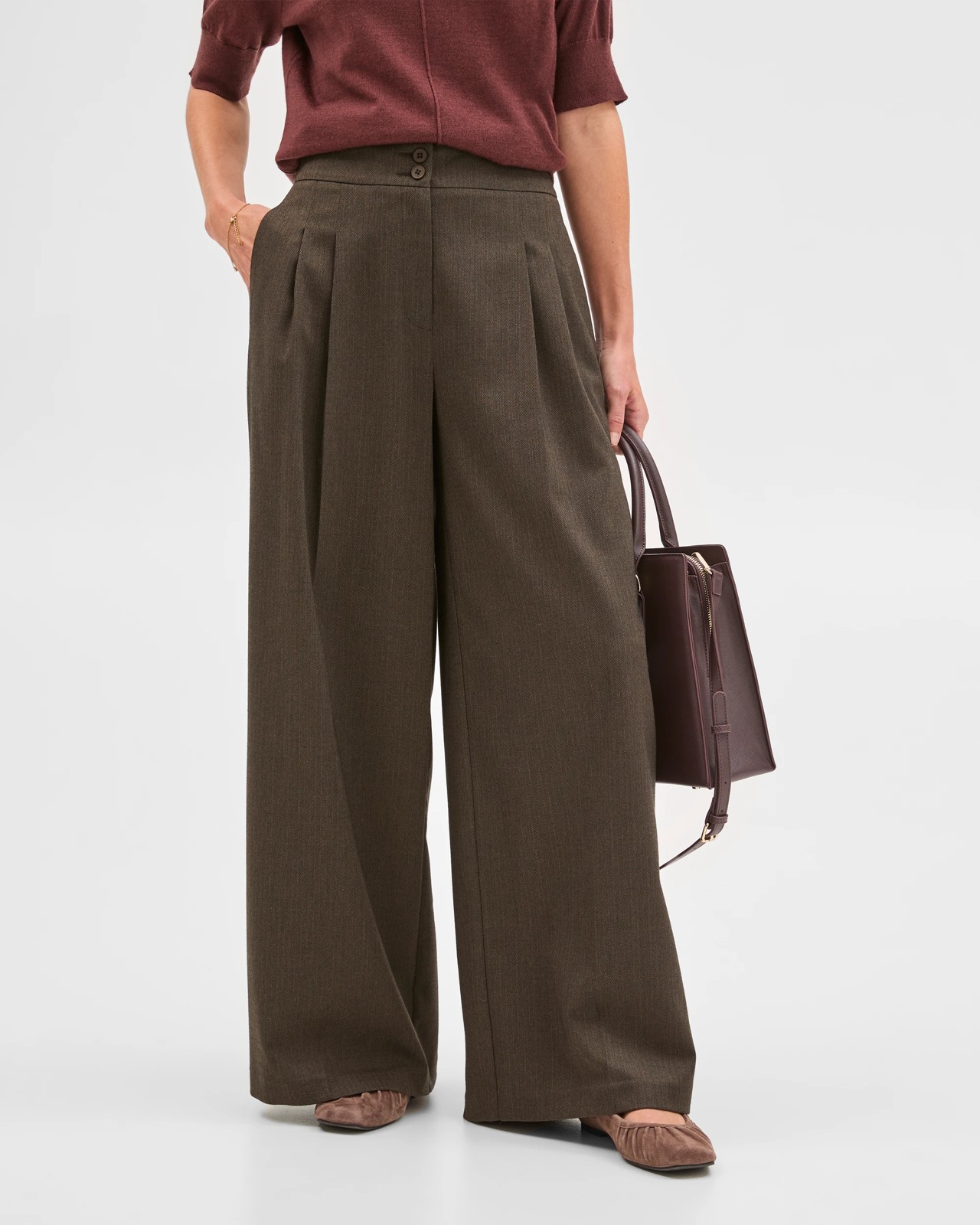 Preview Herringbone Wide Leg Pants 2 of 6