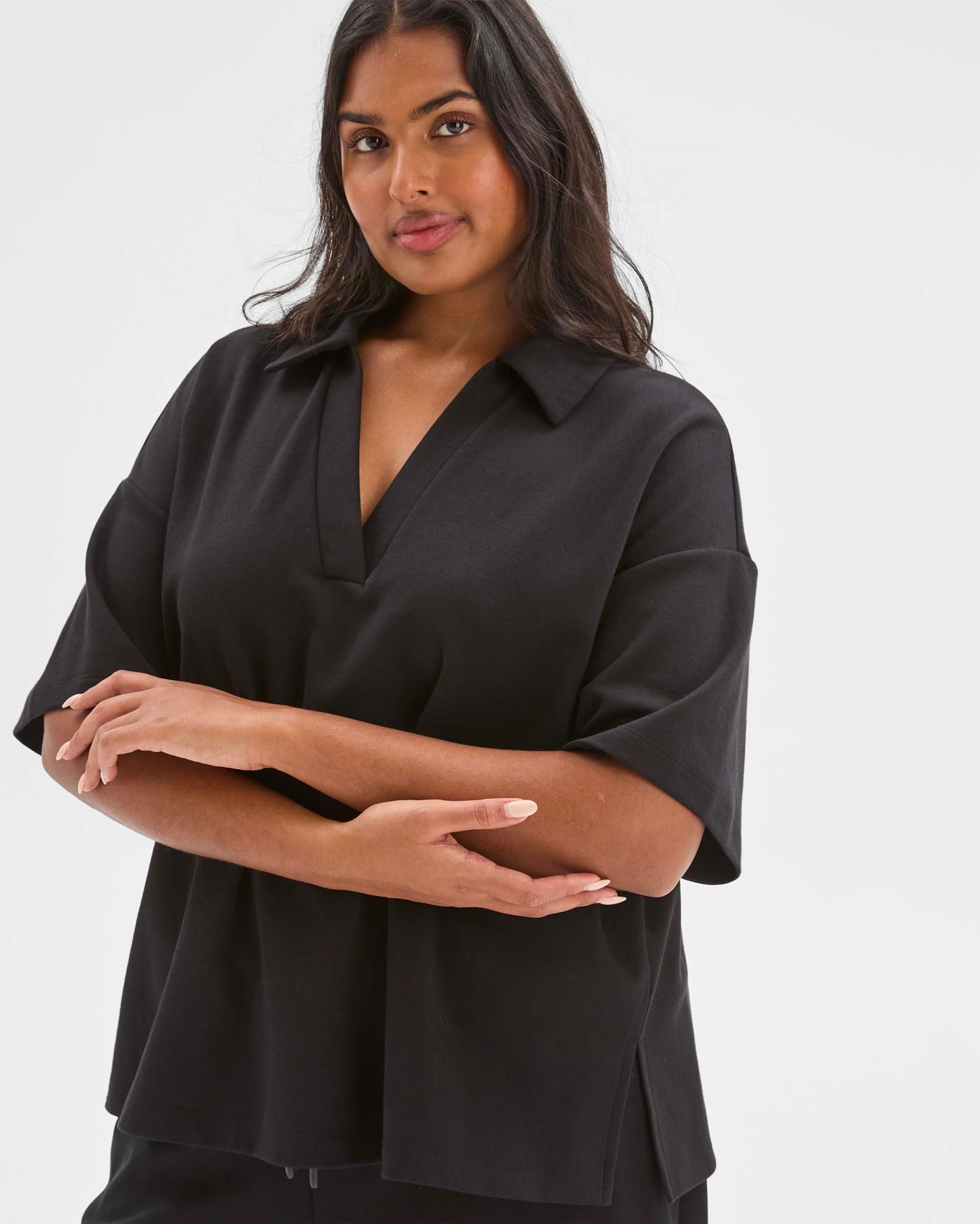 Plus Size Australian Cotton Blend Polo Neck Interlock T-Shirt 5 of 6