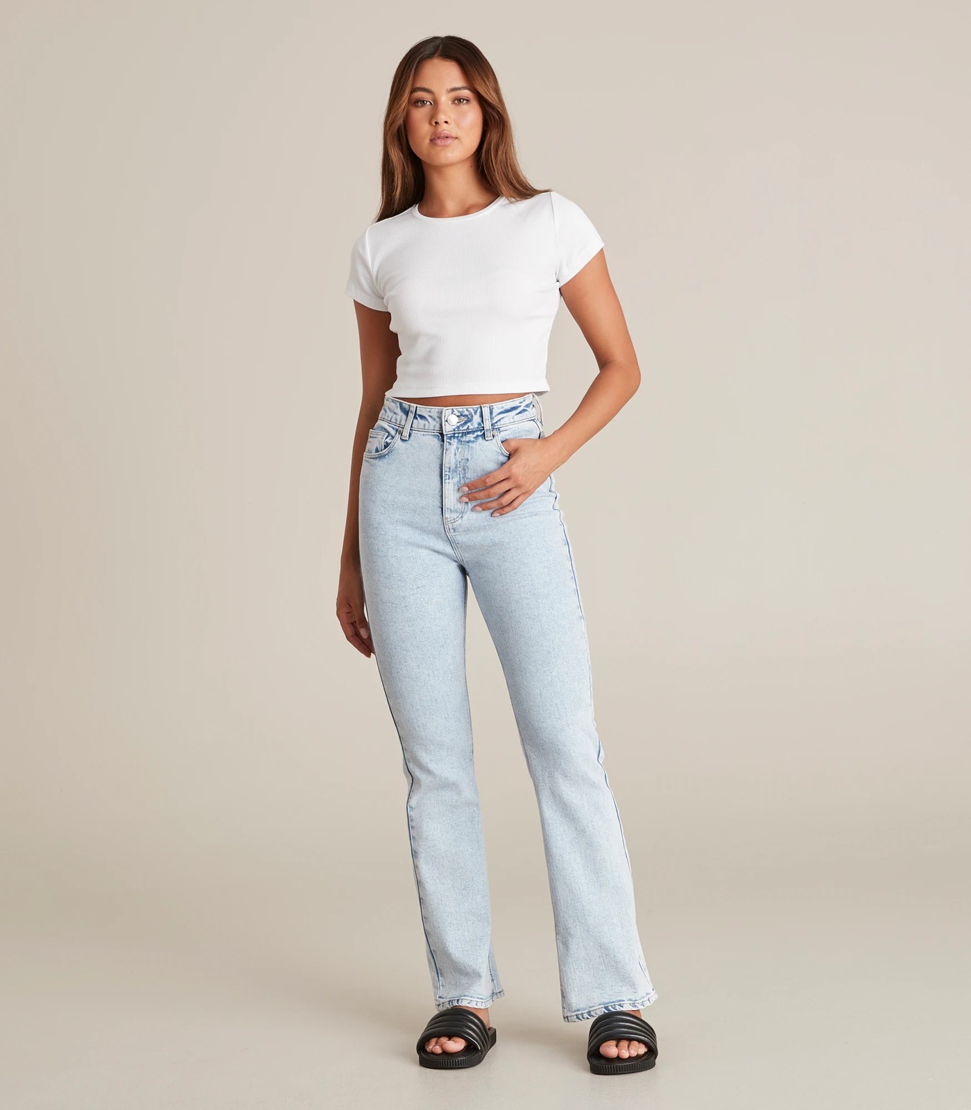 Lily Loves High Rise Split Hem Flare Denim Jeans