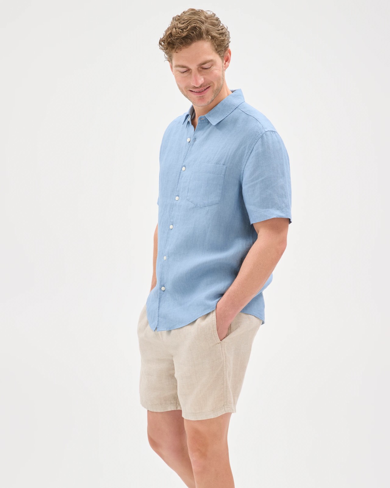 European Linen Short Sleeve Shirt - Denim Blue 3 of 6