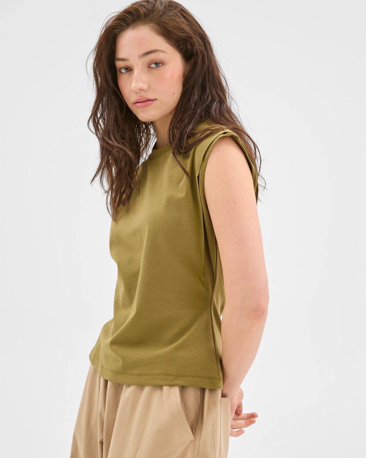 Lily Loves Australian Cotton Blend Extended Shoulder T-Shirt - Khaki 4 of 5