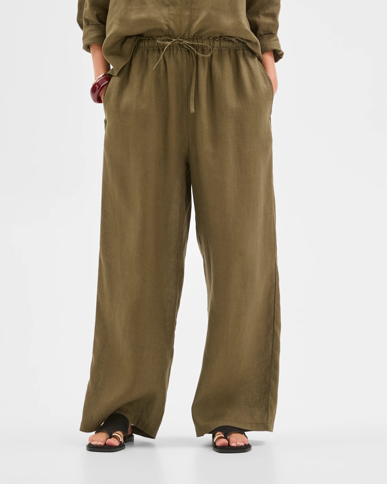 European Linen Wide Leg Pants - Dusty Moss 3 of 6