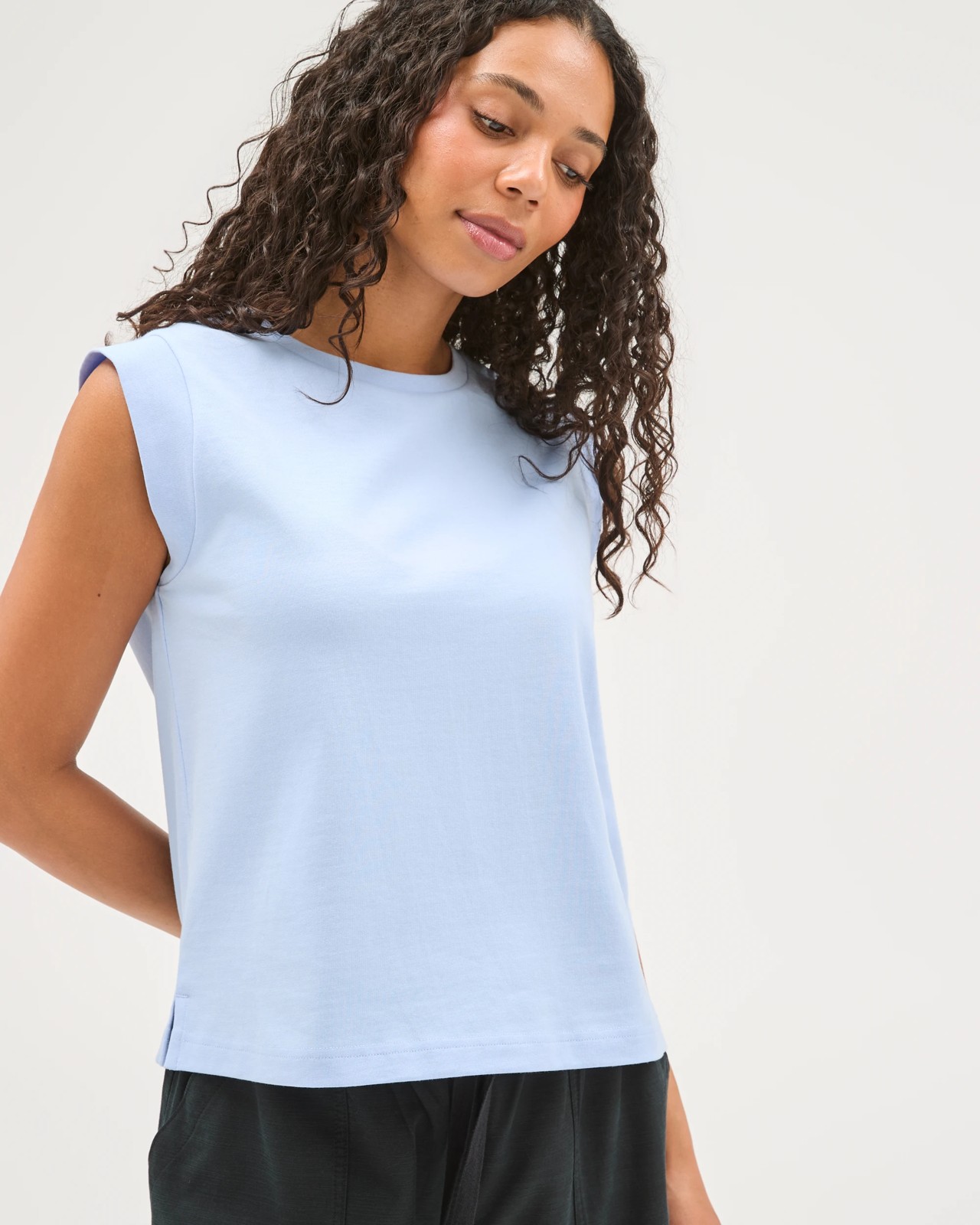 Australian Cotton Extended Shoulder Muscle Tank Top - Blue 5 of 5