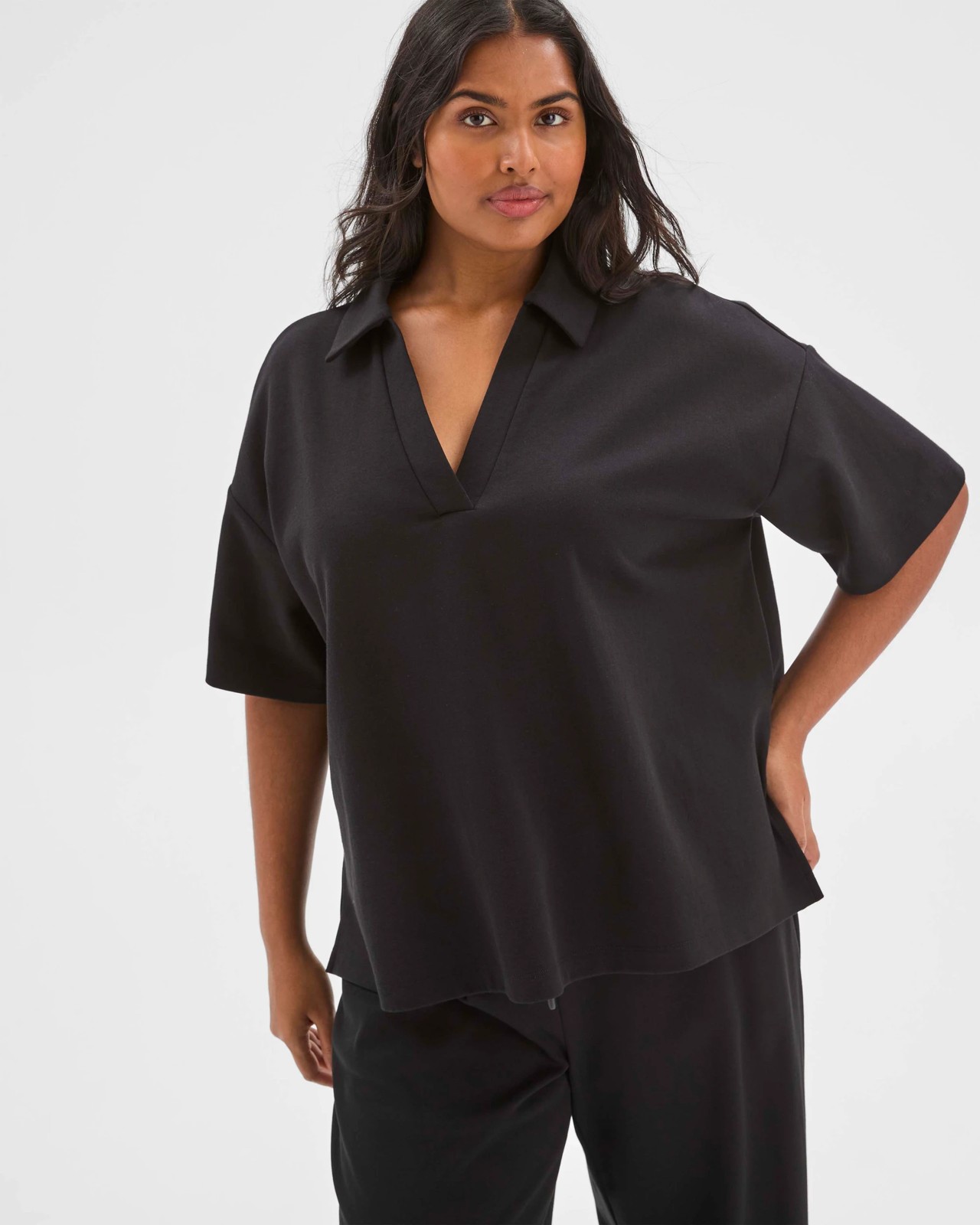 Plus Size Australian Cotton Blend Polo Neck Interlock T-Shirt 2 of 6