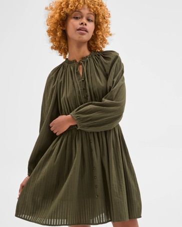 Petites Long Sleeve Textured Mini Dress