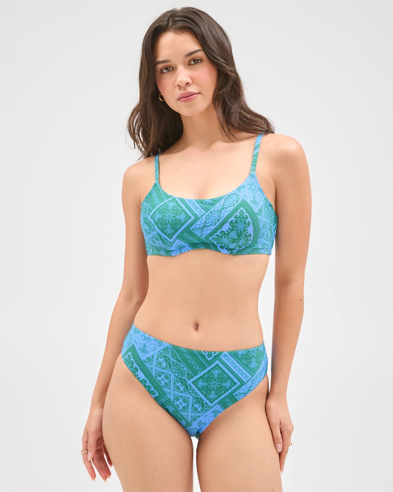 Shape Your Body High Waisted High Cut Swim Bikini Bottoms - Tile Print 3 of 6
