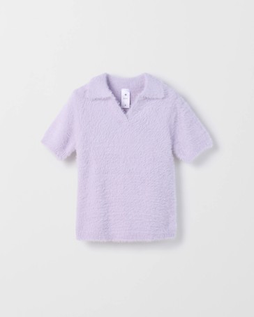 Short Sleeve Eyelash Knit Polo Top