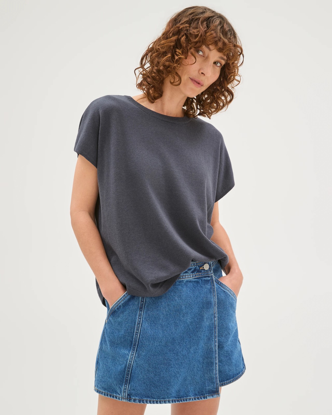 Cotton Rich Wrap Front Denim Skort 2 of 5