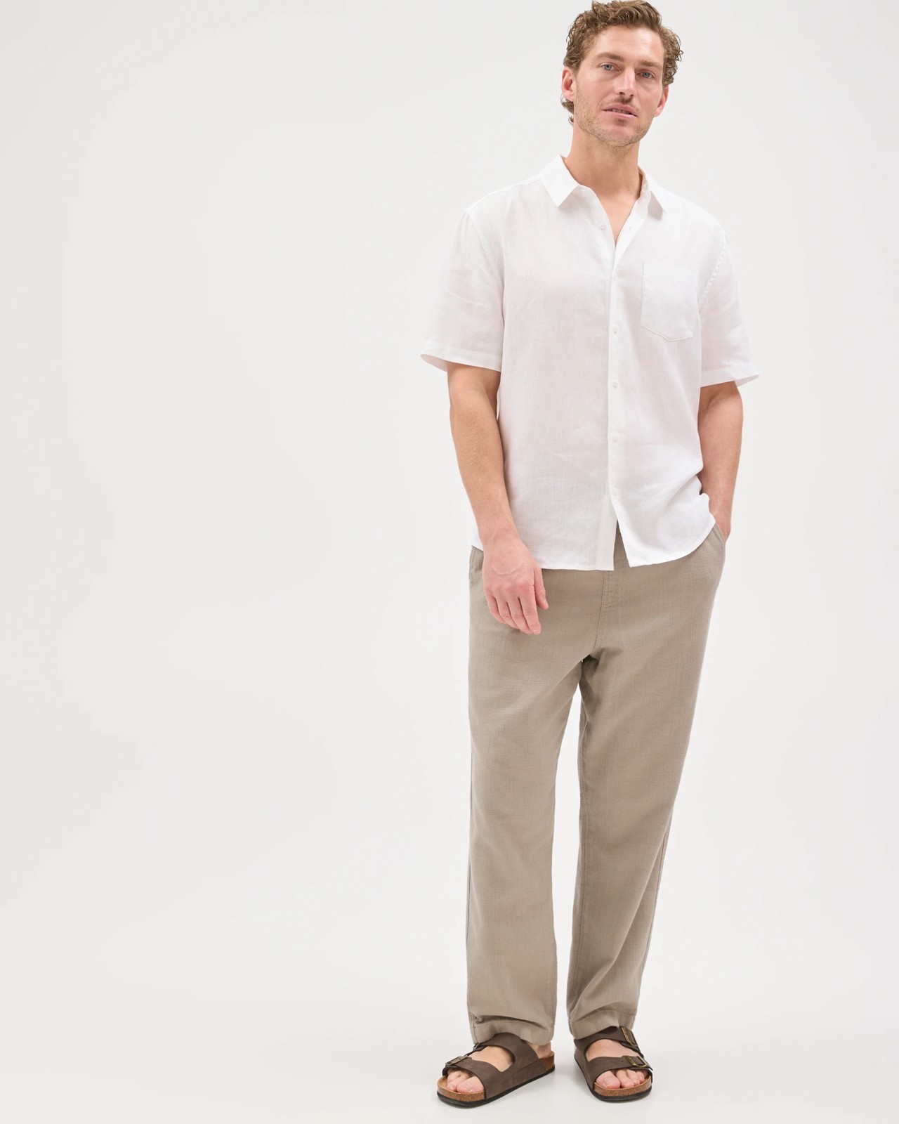 Australian Cotton Elastic Waistband Relaxed Textured Pants - Elephant 3 of 5