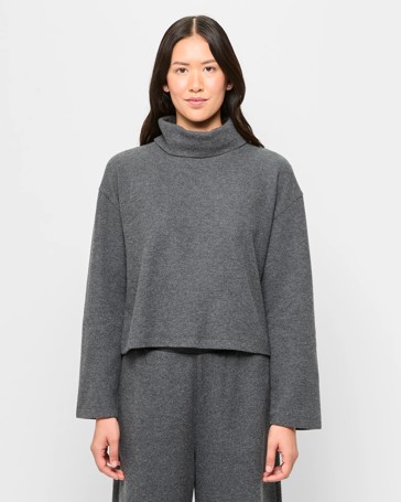 Long Sleeve Brushed Rib Roll Neck Top
