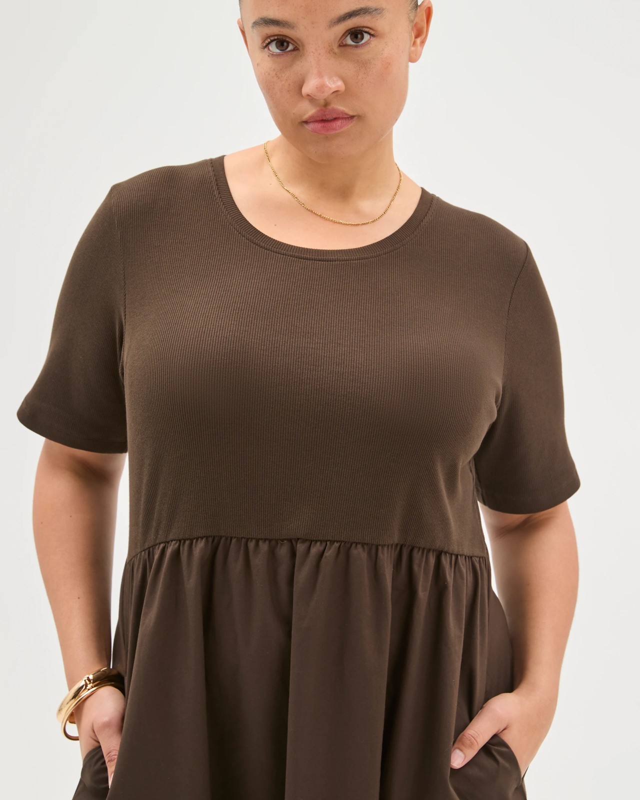 Plus Size Australian Cotton Short Sleeve Knit Woven Dress 5 of 5