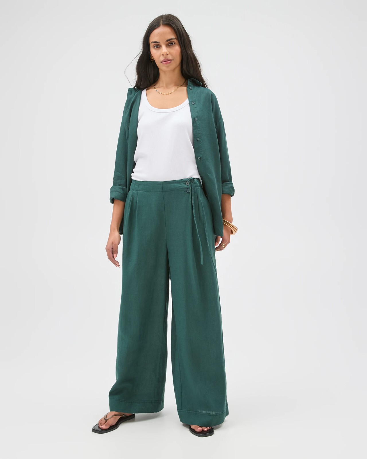 European Linen Wrap Pants - Deep Forest 2 of 6