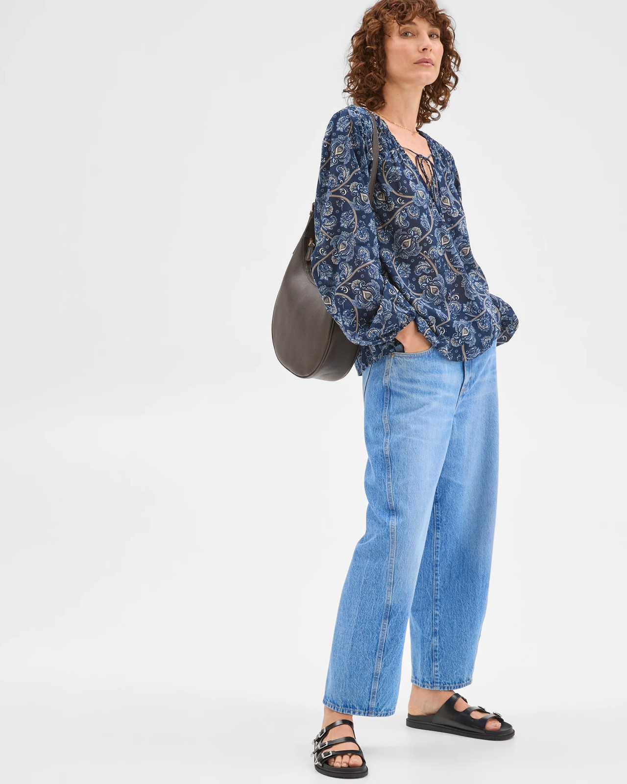 Australian Cotton Long Sleeve Print Gather Detail Blouse - Paisley 2 of 5