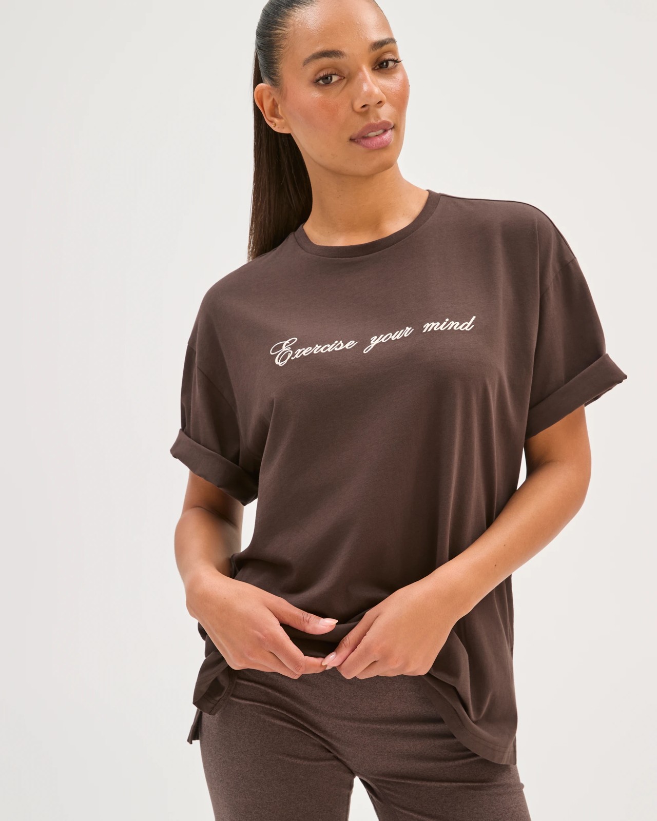 Active Australian Cotton Blend Oversized Graphic T-Shirt - Cocoa/Exercise 4 of 6
