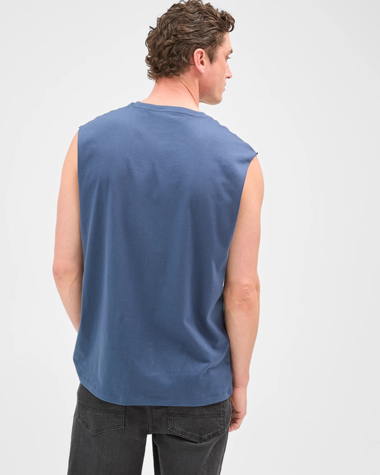 Australian Cotton Plain Tank Top  - Space Blue 6 of 6
