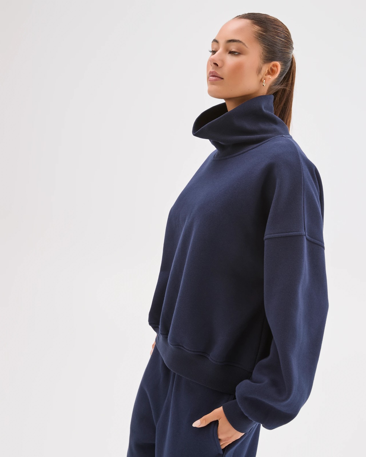 Lily Loves Australian Cotton Blend High Neck Fleece Jumper - Deep Navy 2 of 5