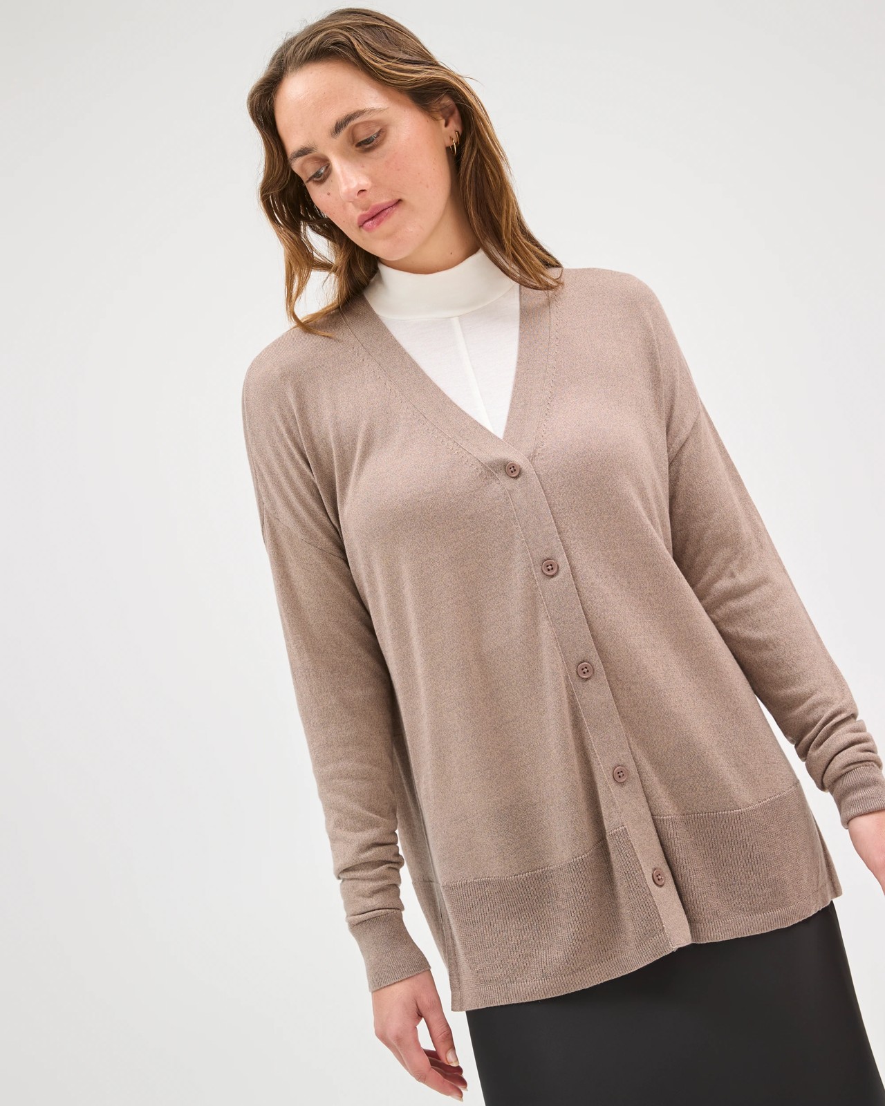 Preview Long Sleeve Boxy Cardigan - Parchment 5 of 6