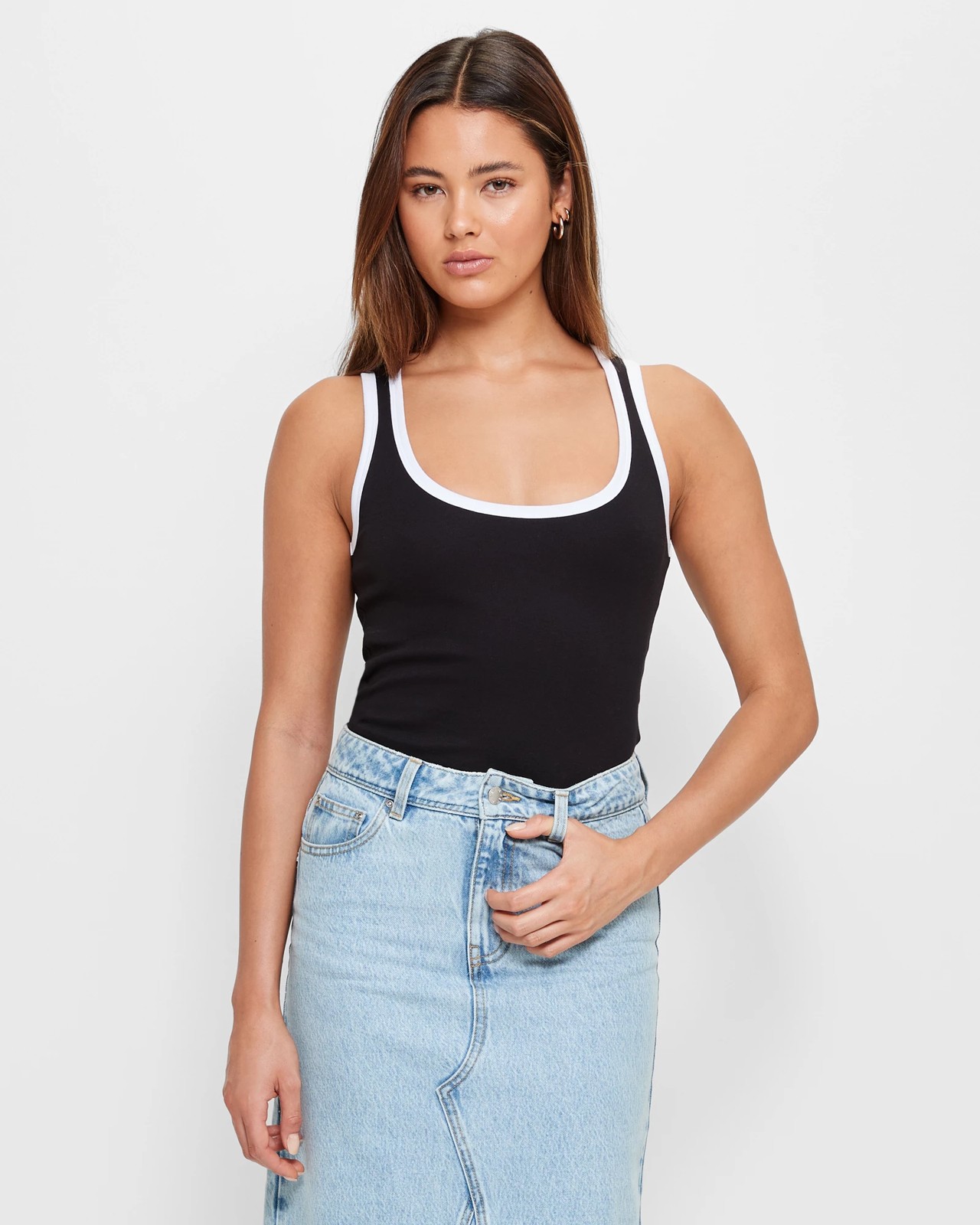 Scoop Neck Tank Top - Lily Loves - Black/White Contrast Bind