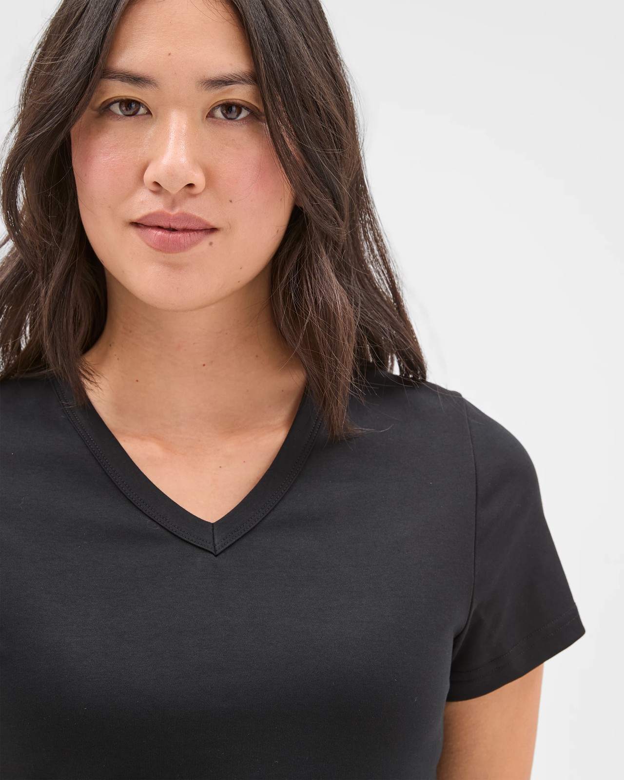 Preview Australian Cotton V-Neck Interlock T-Shirt - Black 2 of 5