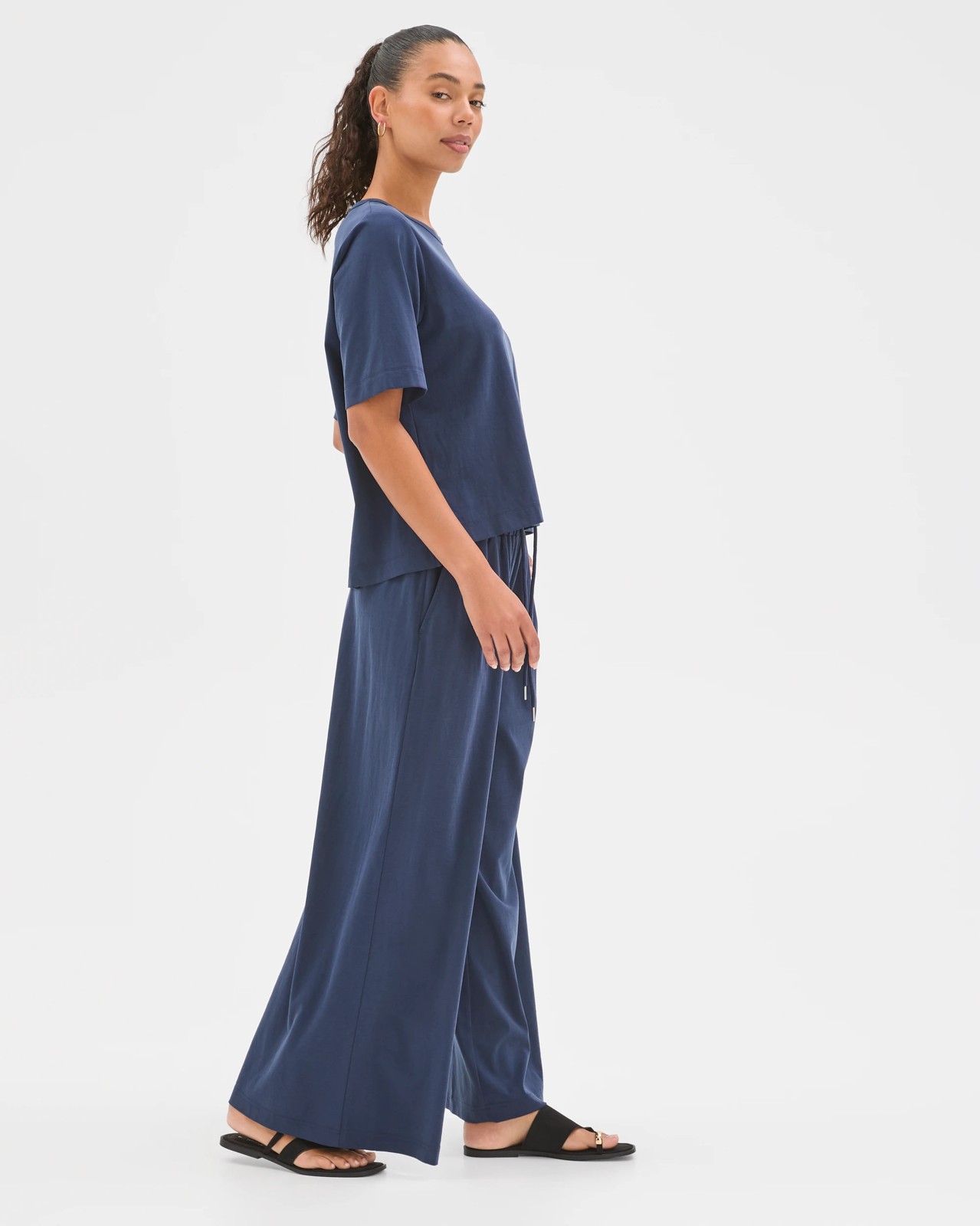 Relaxed Wide Leg Drape Pants - Ink Navy 3 of 5