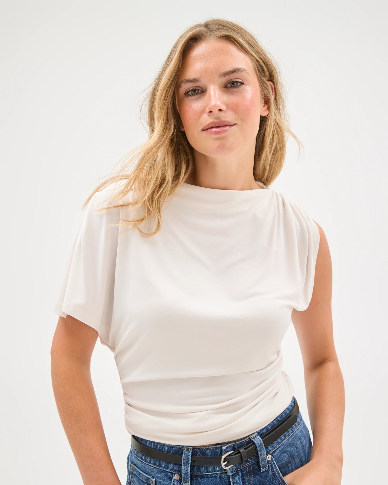 Lily Loves Asymmetrical Drape Top - Chalk 4 of 6