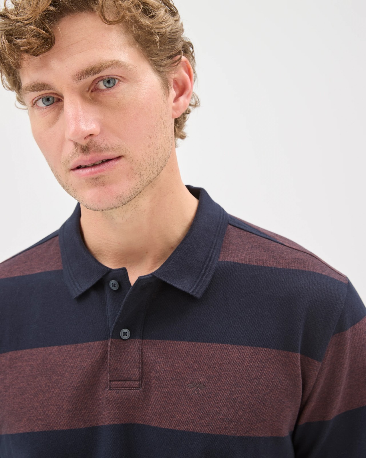 Australian Cotton Stripe Polo Top - Brown Stone 4 of 6