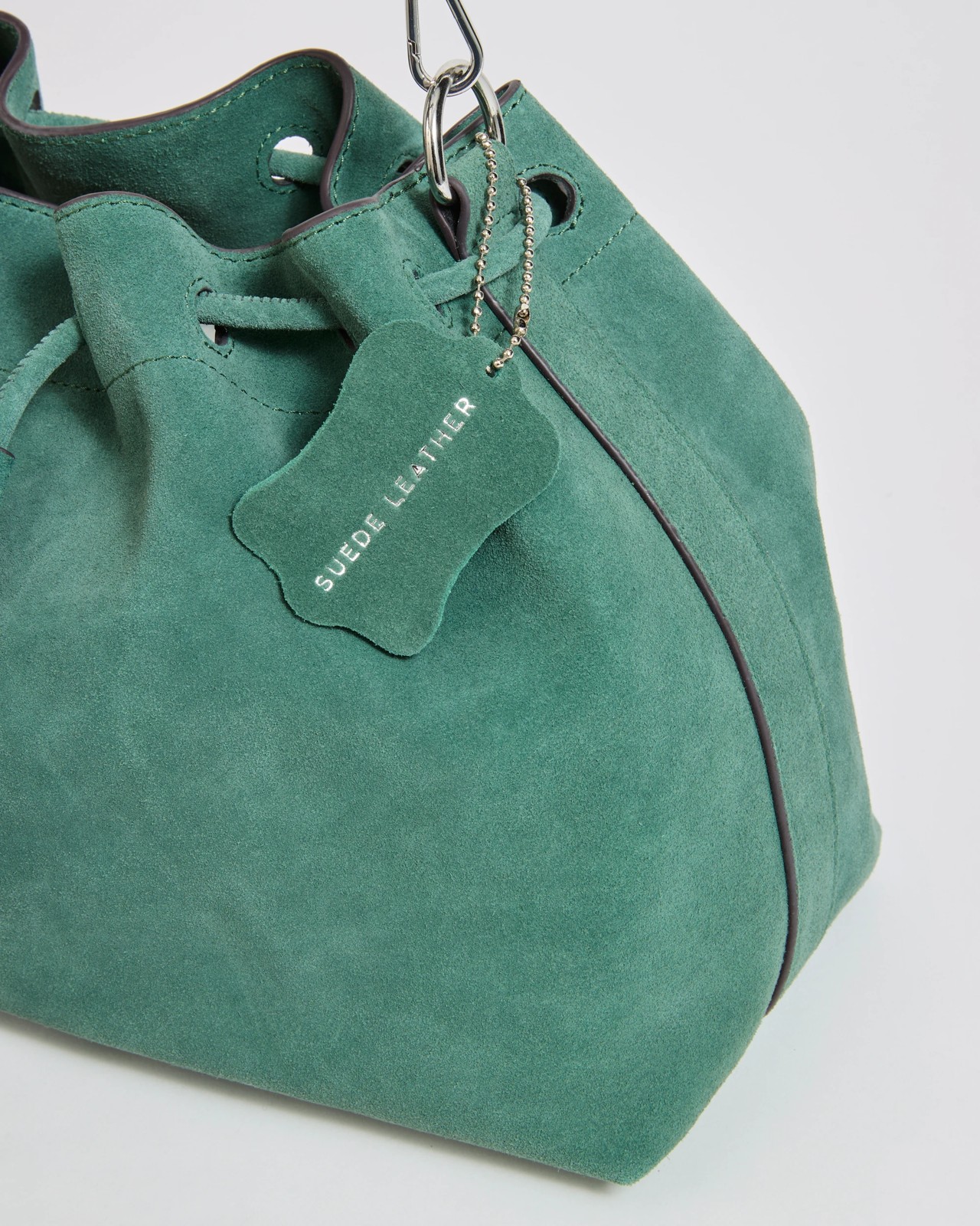 Premium Suede Leather Drawstring Shoulder Bag - Teal 2 of 3