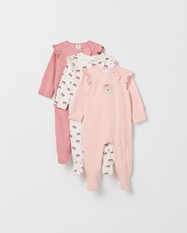 Baby Organic Cotton 3 Pack Zip Coverall