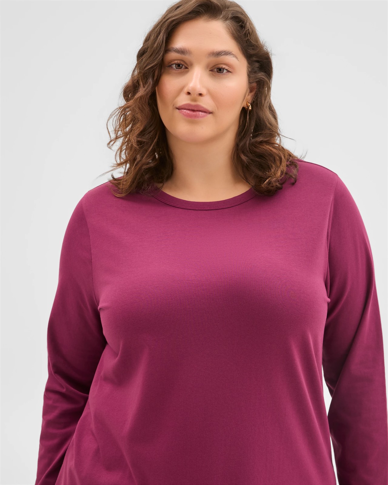 Plus Size Australian Cotton Long Sleeve Crew T-Shirt - Boysenberry 5 of 6