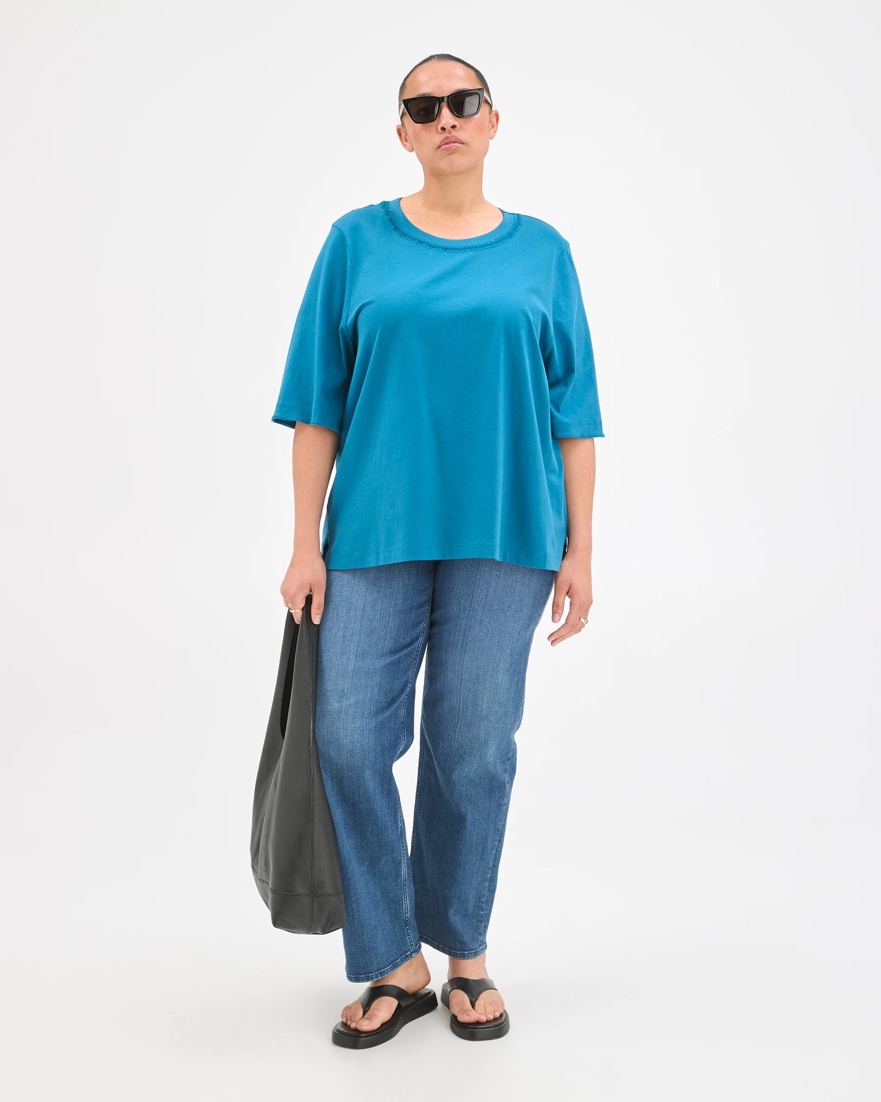 Plus Size Australian Cotton Stitch Detail T-Shirt - Ocean Storm 2 of 5