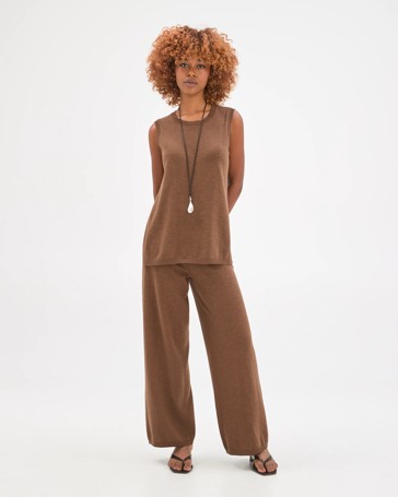 Petites Australian Cotton Blend Wide Leg Knit Pants
