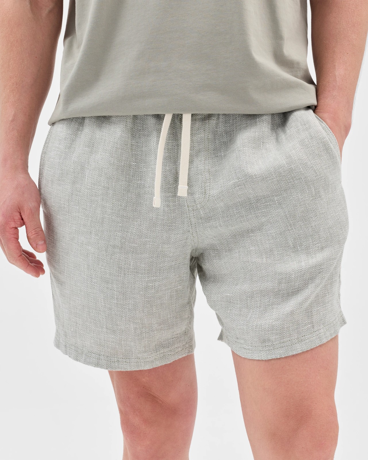 European Linen Elastic Waist Shorts - Forest Fog 3 of 5
