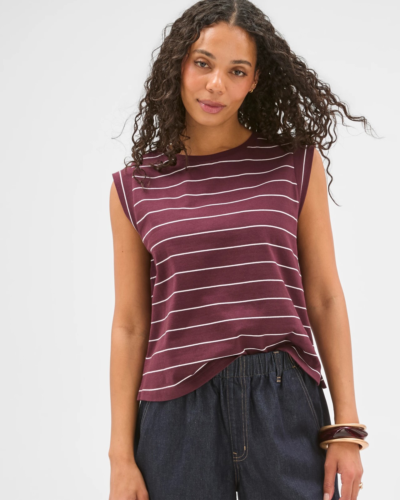 Australian Cotton Extended Shoulder Muscle Tank Top - Merlot 4 of 6