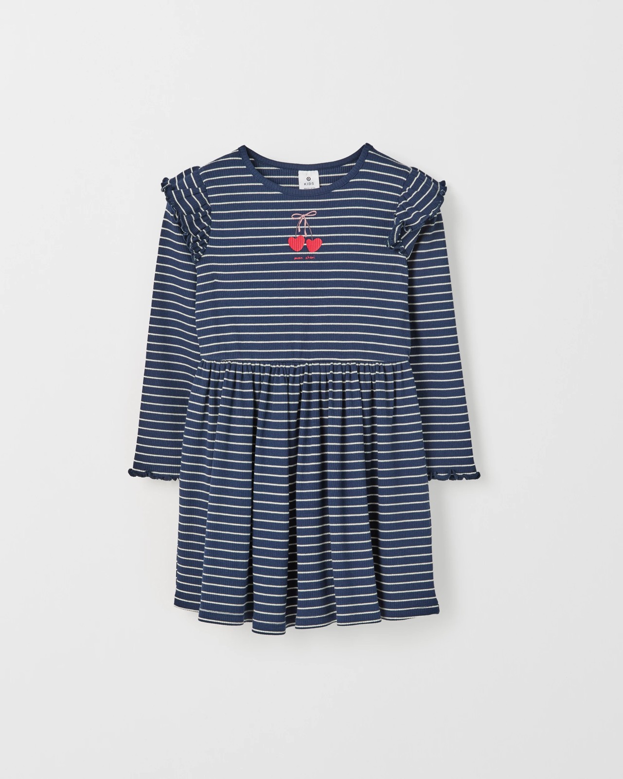 Australian Cotton Long Flutter Sleeve Core Dress -  Navy + White 5 of 6