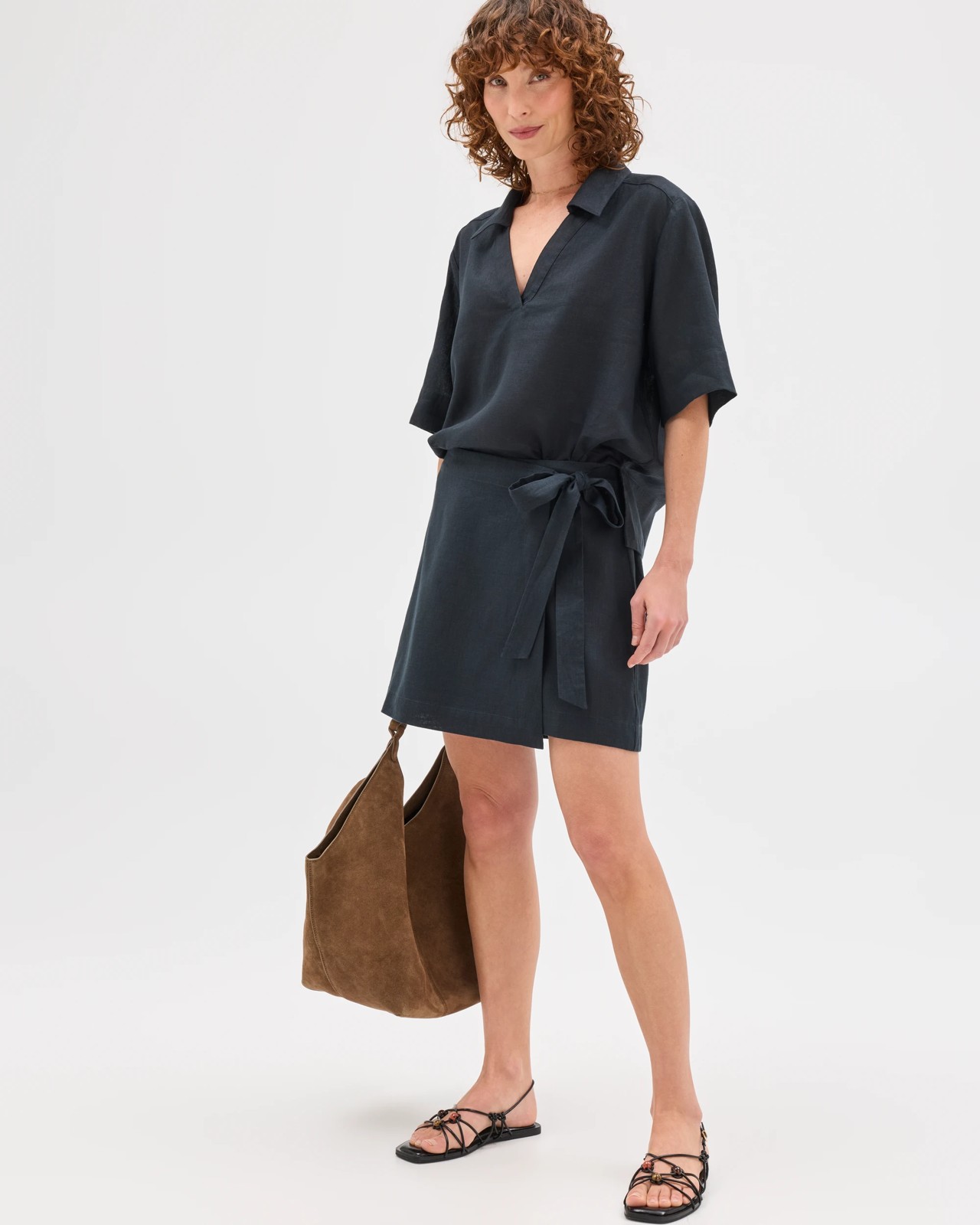 European Linen Mini Skort - Black 3 of 6