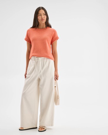 Australian Cotton Blend Boucle Roll Trim Knit Top