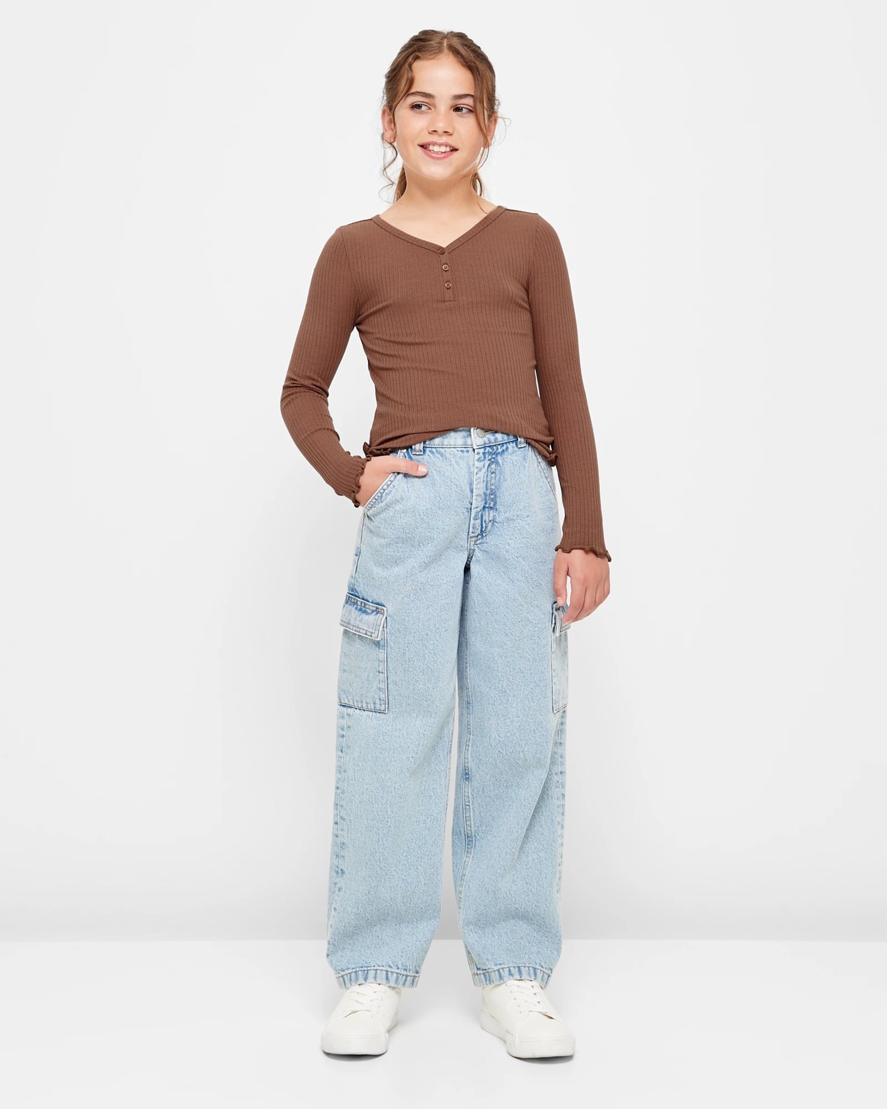 Long Sleeve Henley Rib Top 2 of 5