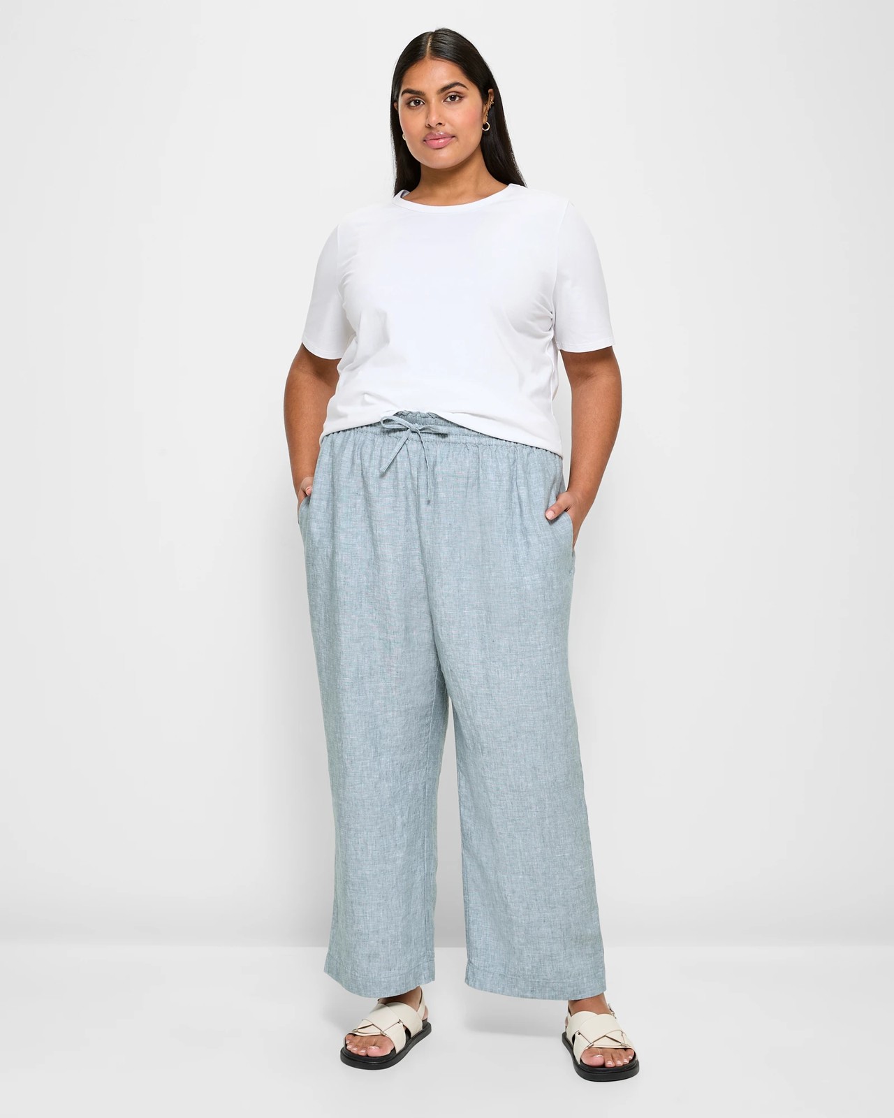 Plus Size European Linen Wide Leg Pants Goblin Blue Target Australia